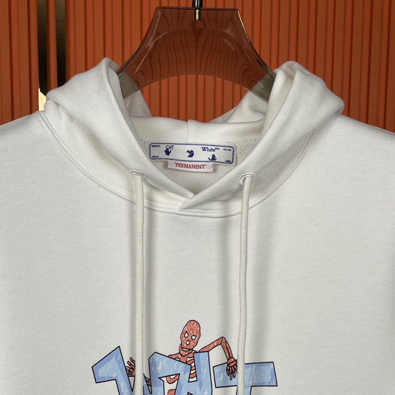 OFF WHITE Colorful Graffiti Letters Pattern Hoodie – White
