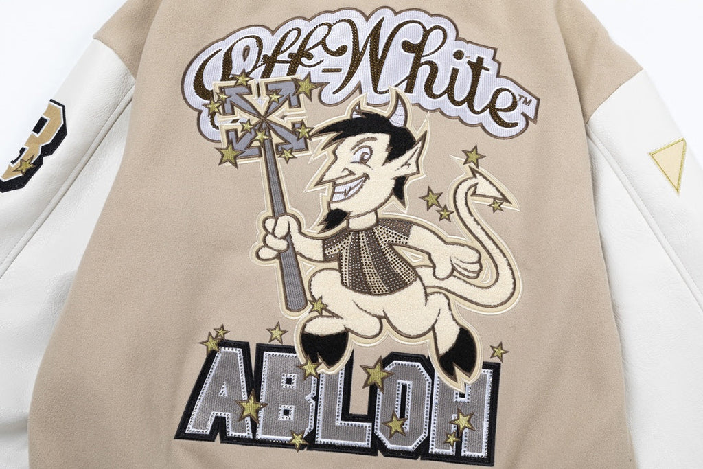 Off White AC Milan Patch Varsity Jacket – Hip Hop Loose Fit