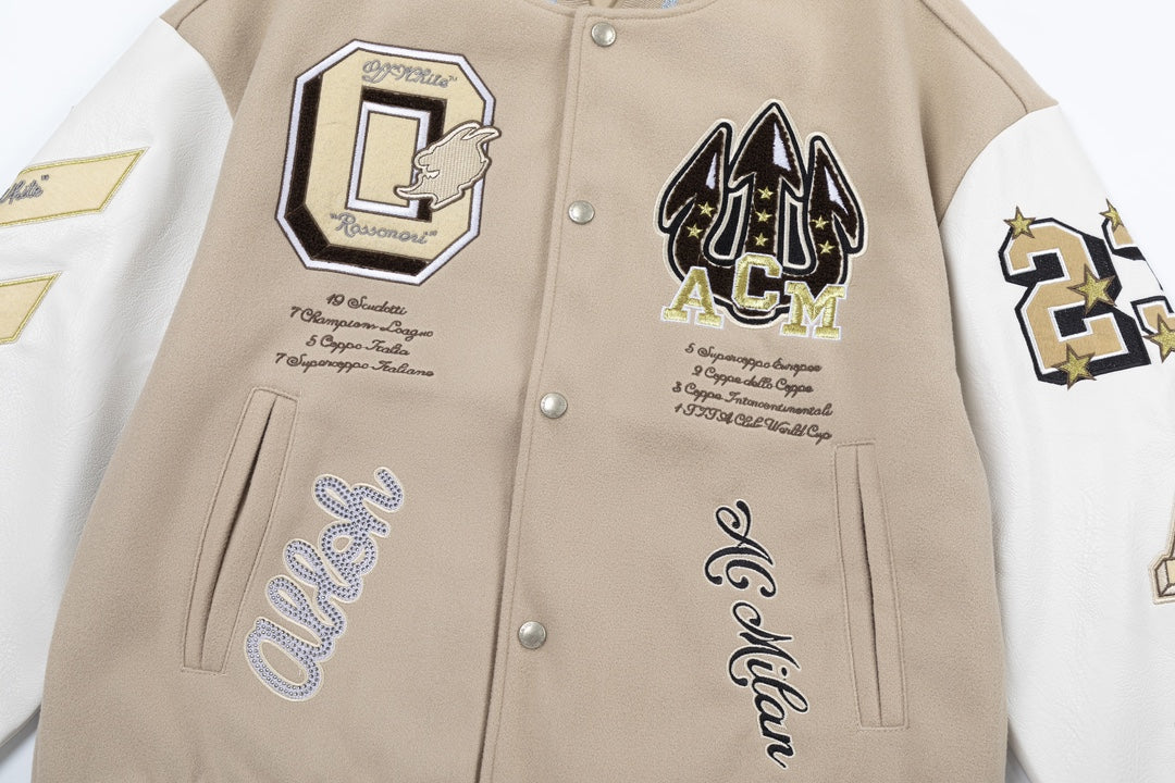 Off White AC Milan Patch Varsity Jacket – Hip Hop Loose Fit