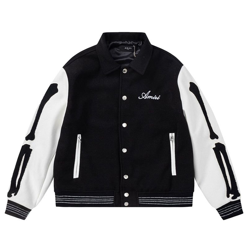 AMIRI Bone Embroidered Baseball Jacket – Loose Fit Streetwear