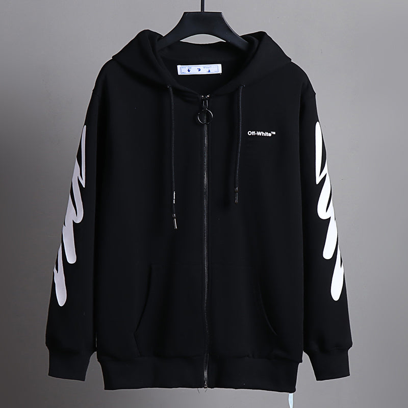 Off-White Zip-Up Hoodie — 100% Cotton Fleece