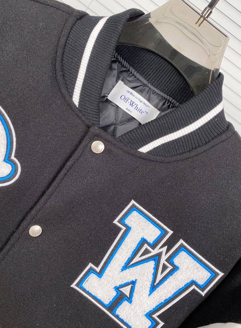 OFF WHITE Logic Patch Varsity Jacket – Loose Fit Streetwear