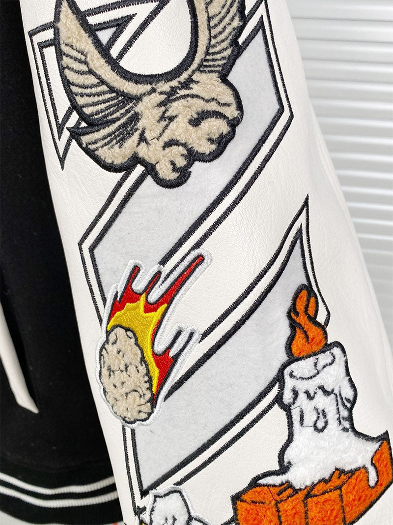 OFF WHITE Logic Patch Varsity Jacket – Loose Fit Streetwear
