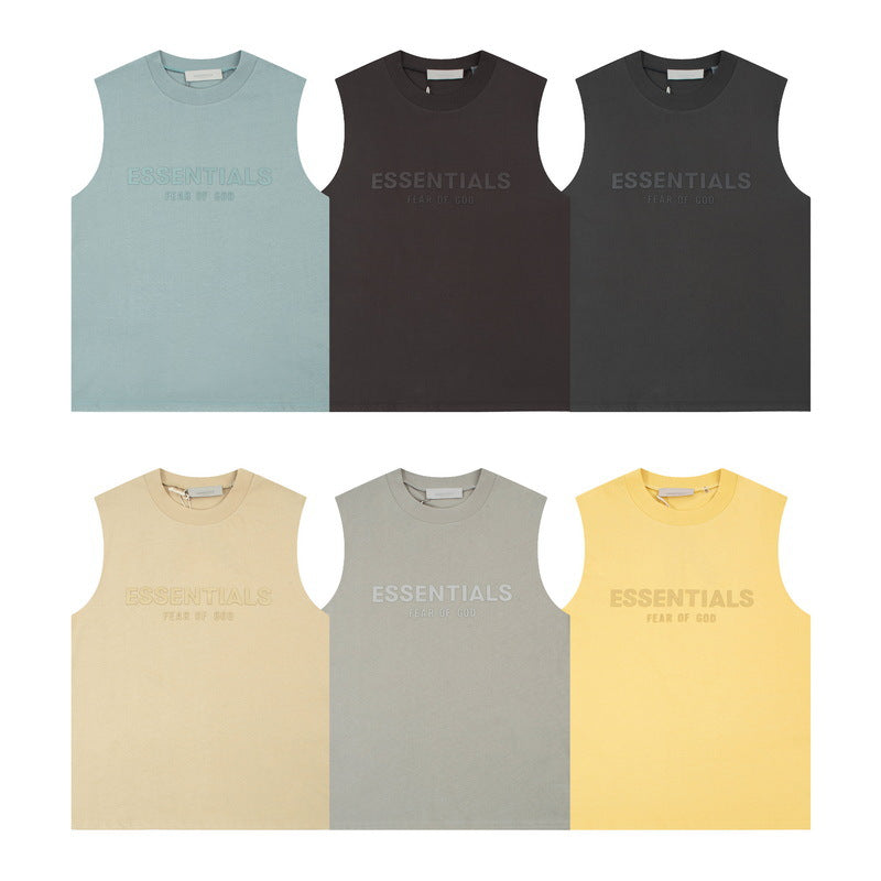 Fear of God Flocked Logo Letter Print Sleeveless T-Shirt – Brown / Grey / Khaki