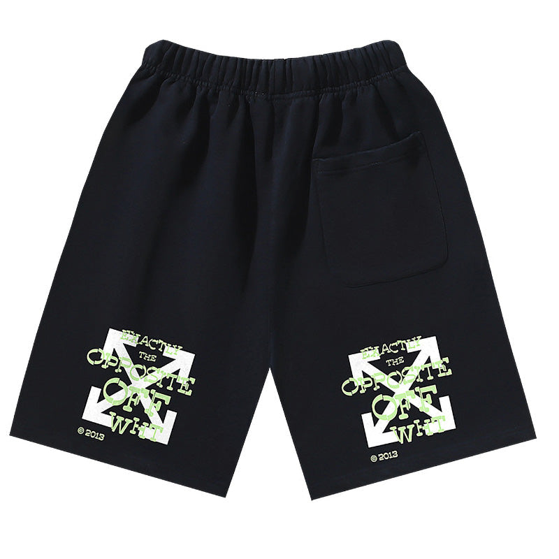 OFF-WHITE "Exactly The Opposite" Arrow Print Cotton Shorts