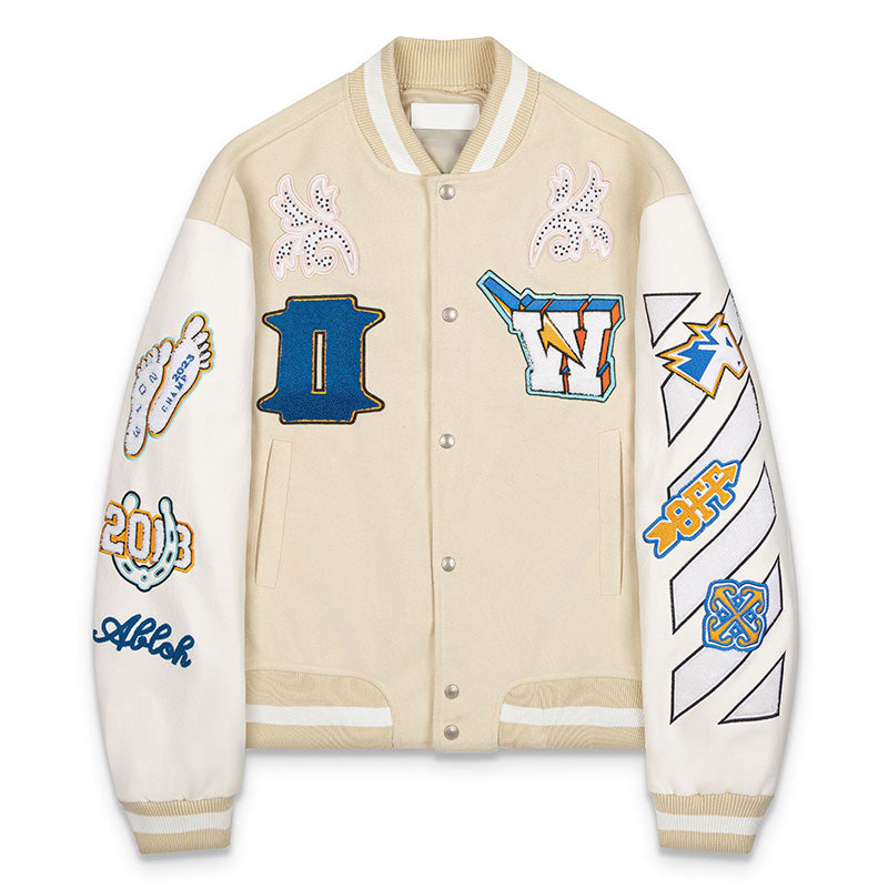 OFF WHITE Applique Wool-Blend Bomber Jacket – Apricot
