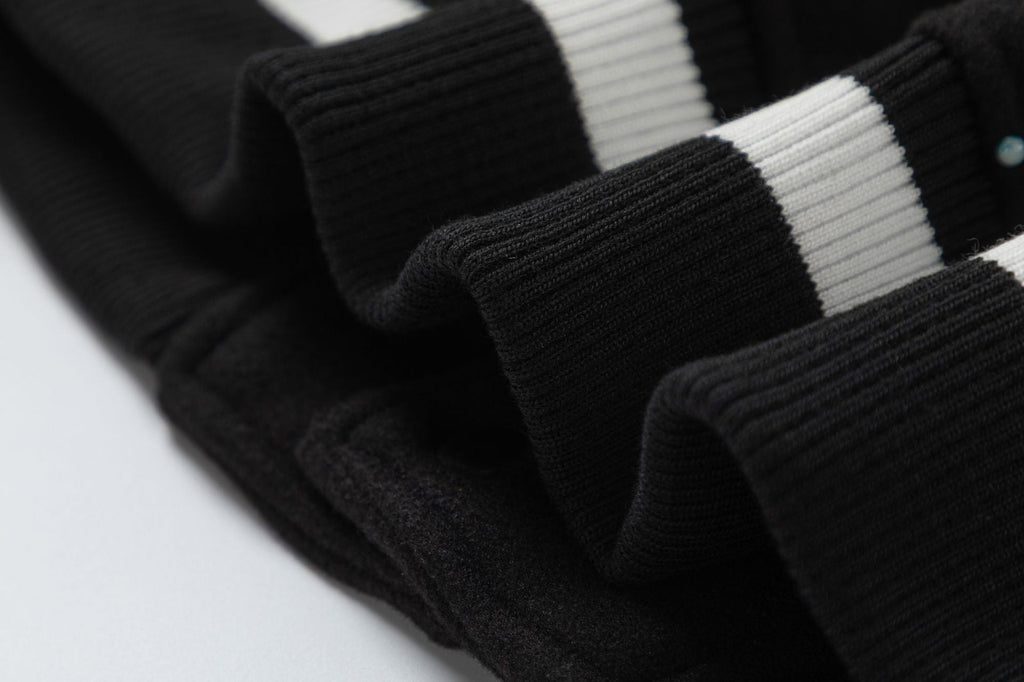 OFF WHITE Leather Wool Varsity Jacket – Black