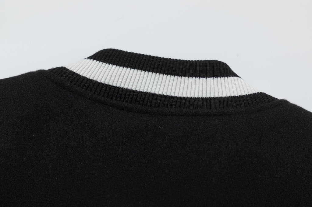 OFF WHITE Leather Wool Varsity Jacket – Black