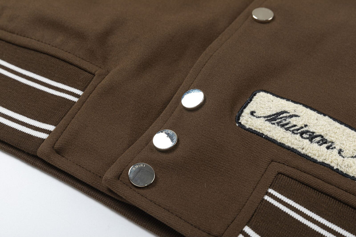 AMIRI Appliqué Logo Varsity Jacket – Brown & Black