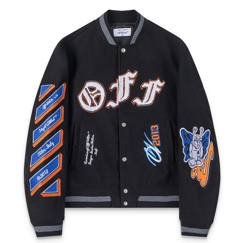 OFF WHITE Chenille-Logo Bomber Jacket – Black