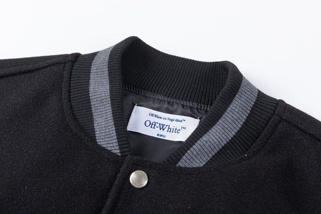 OFF WHITE Chenille-Logo Bomber Jacket – Black