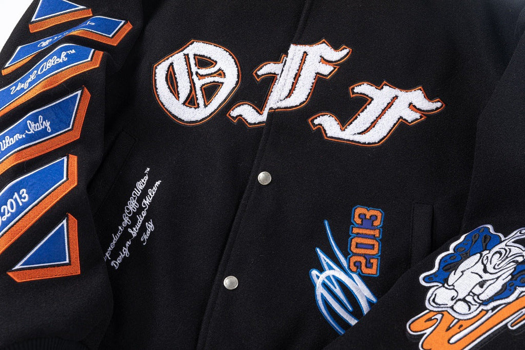 OFF WHITE Chenille-Logo Bomber Jacket – Black