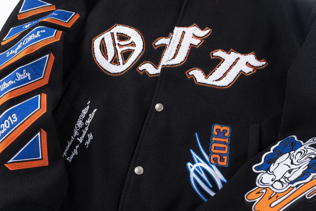 OFF WHITE Chenille-Logo Bomber Jacket – Black