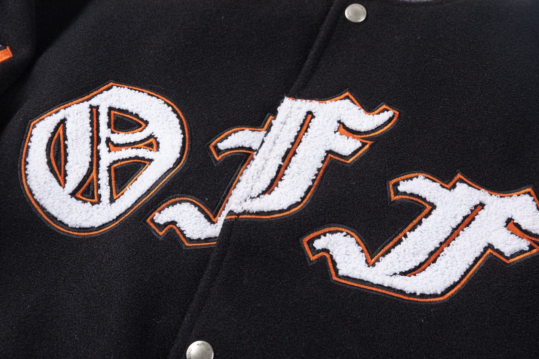 OFF WHITE Chenille-Logo Bomber Jacket – Black
