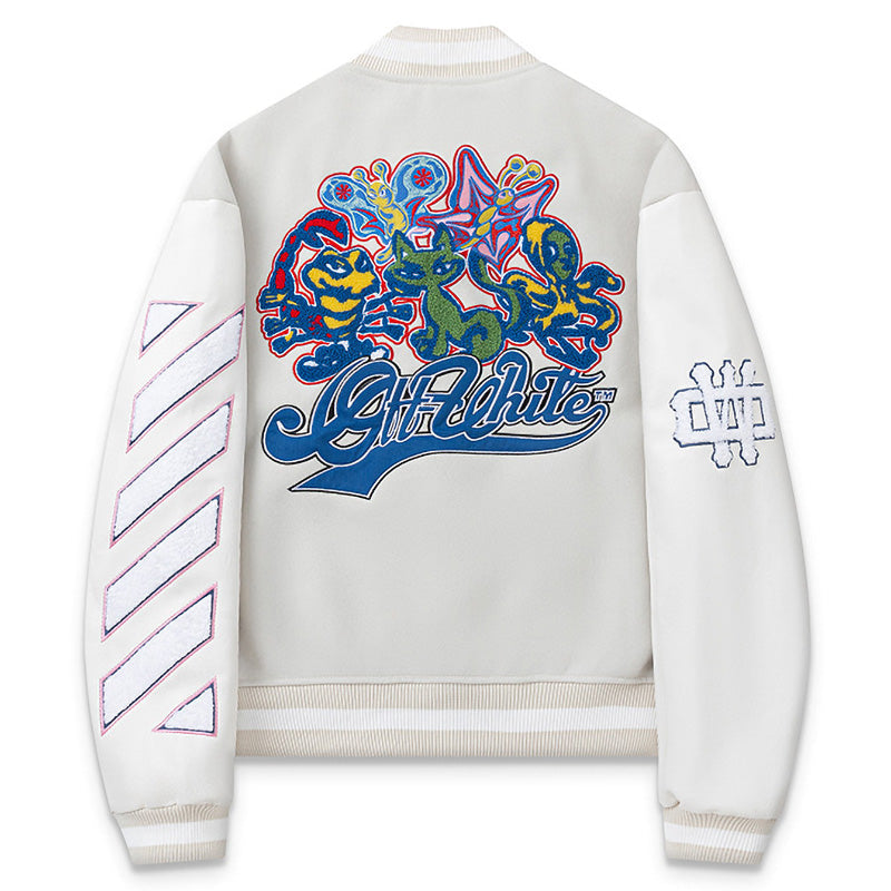 OFF WHITE WO Varsity Bomber Jacket – Loose Fit Streetwear