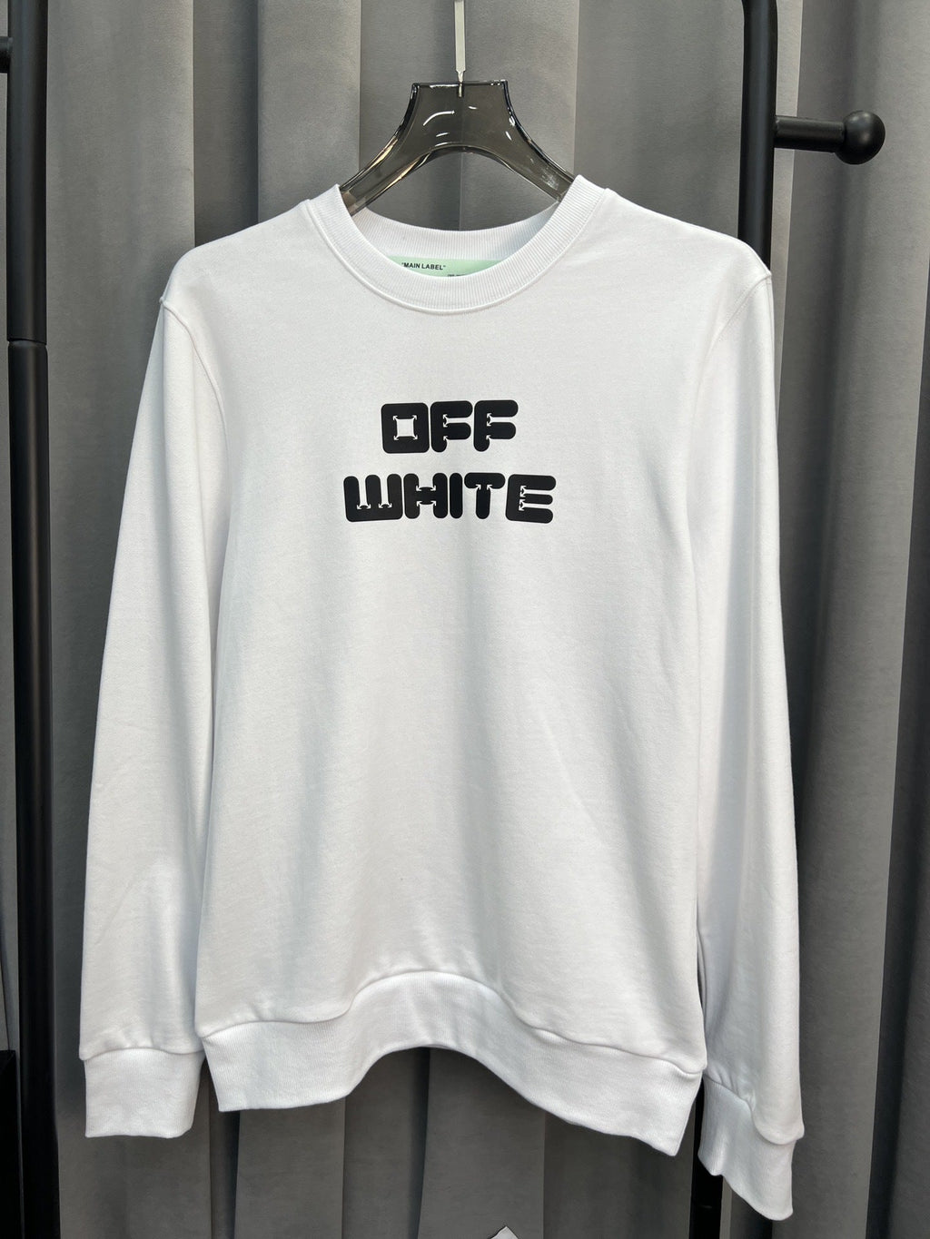 Off-White OW Logo Graphic Crewneck Pullover Sweatshirt — White & Black