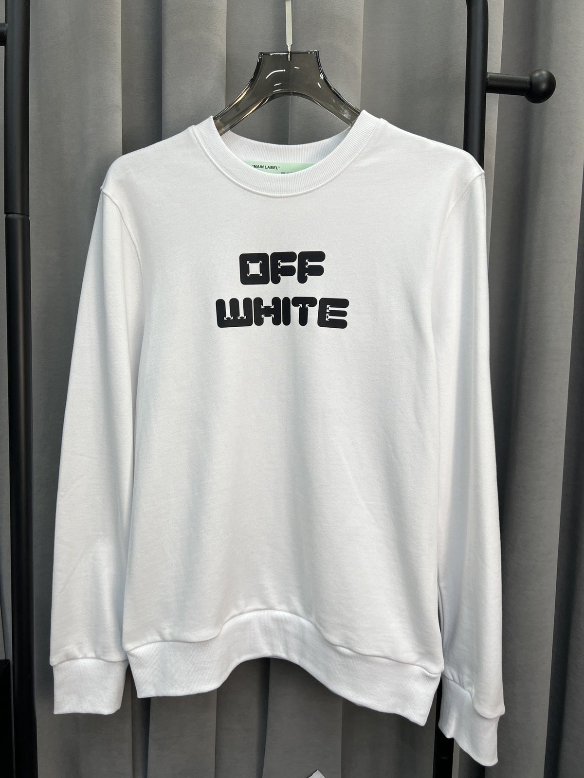 Off-White OW Logo Graphic Crewneck Pullover Sweatshirt — White & Black