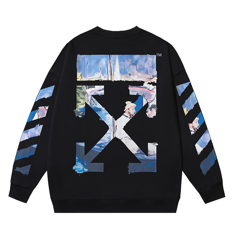 Off-White Logo Cotton Crewneck Sweatshirt — Black & White