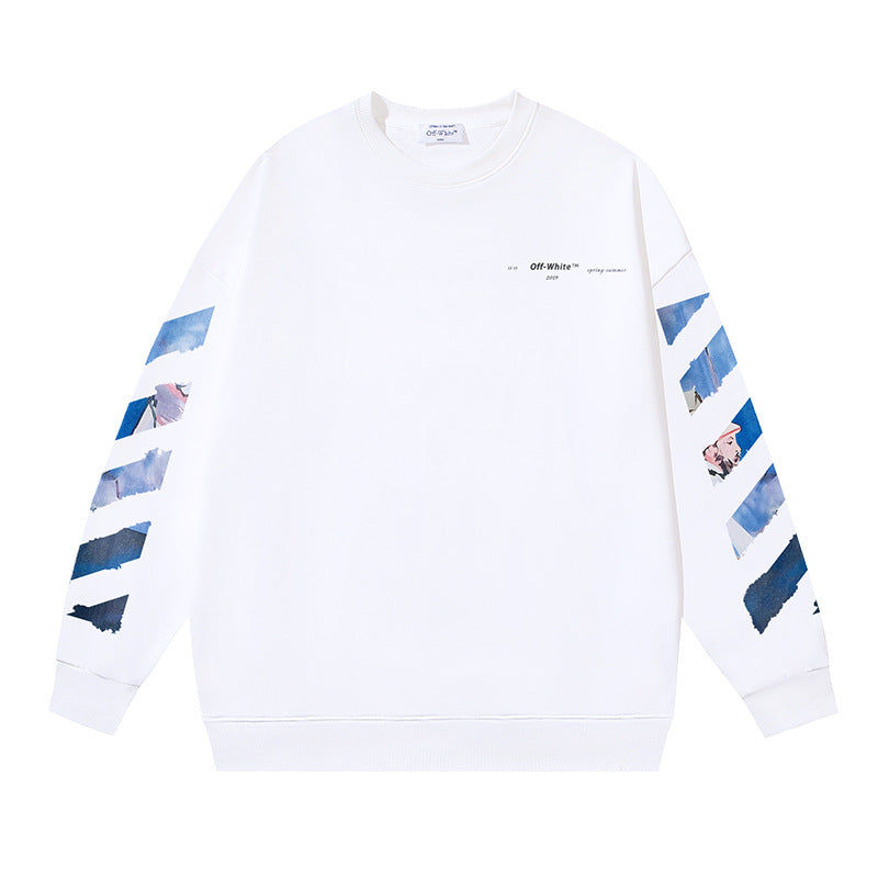 Off-White Logo Cotton Crewneck Sweatshirt — Black & White