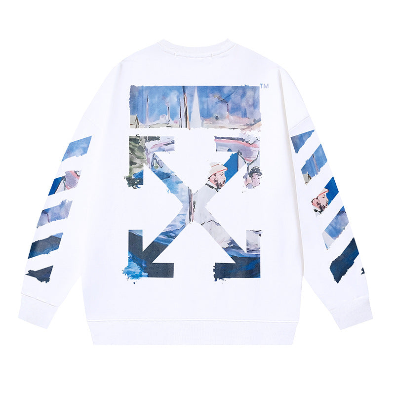 Off-White Logo Cotton Crewneck Sweatshirt — Black & White