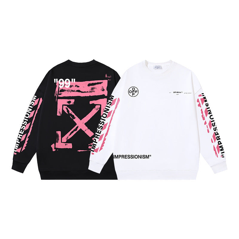 Off-White Logo Cotton Crewneck Sweatshirt — White & Black