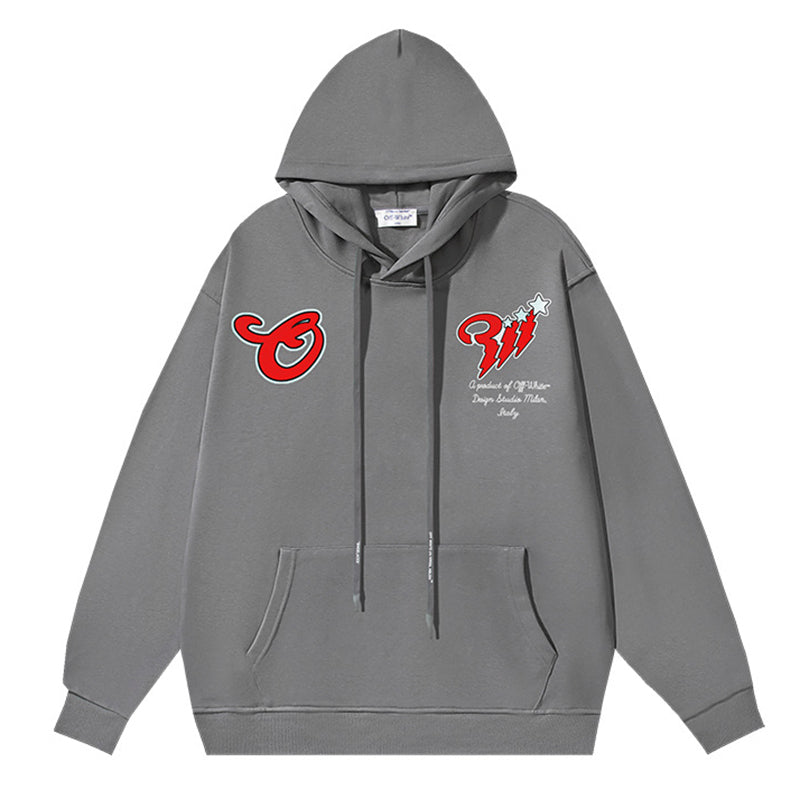 Off-White Logo Drawstring Hoodie — Grey / Black / White