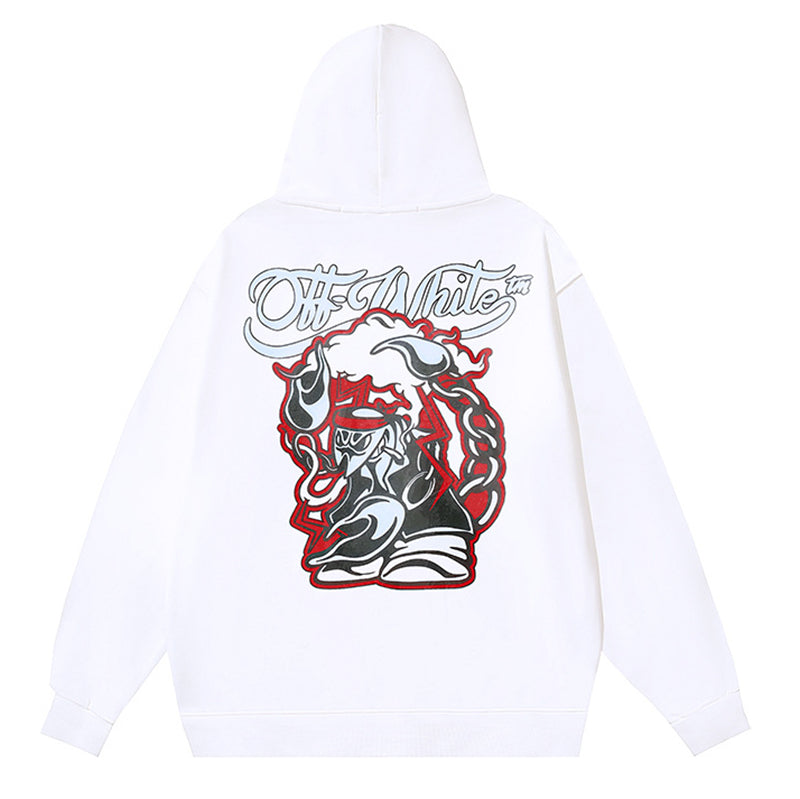 Off-White Logo Drawstring Hoodie — Grey / Black / White