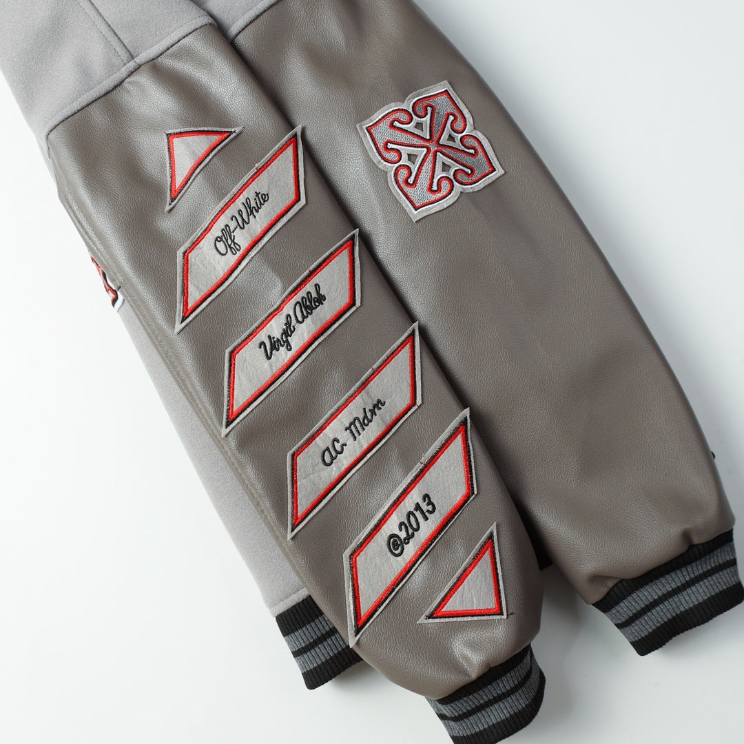 OFF WHITE Embroidered Rhinestone Baseball Jacket – Down Cotton