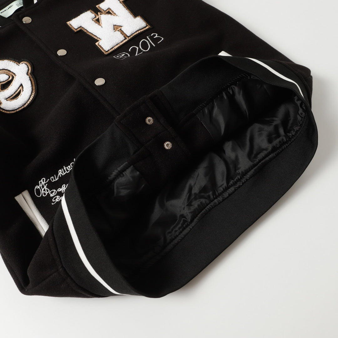 OFF WHITE Logic Patch Varsity Jacket – Black Edition