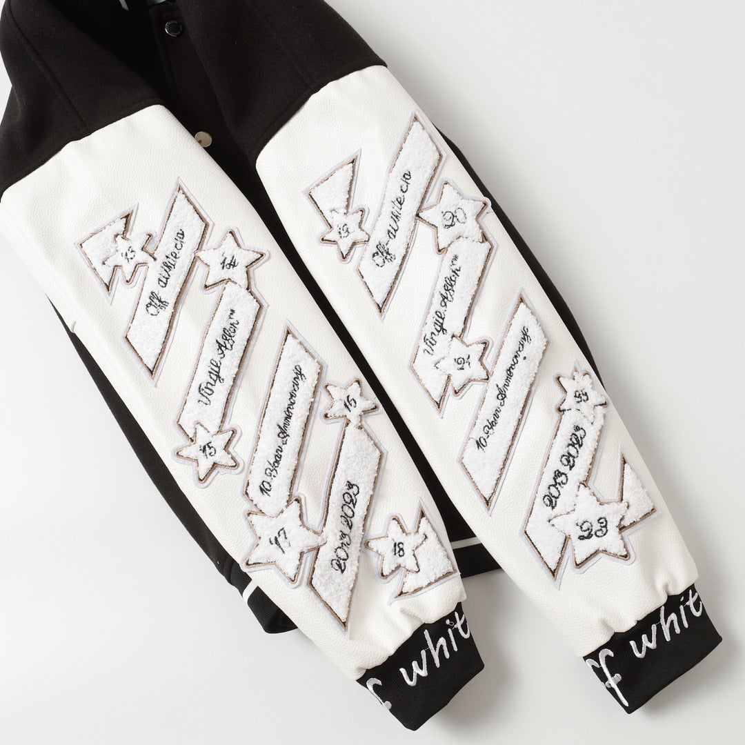 OFF WHITE Logic Patch Varsity Jacket – Black Edition