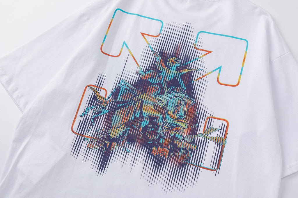 Off-White Cotton Cherub Print T-Shirt — Black / White