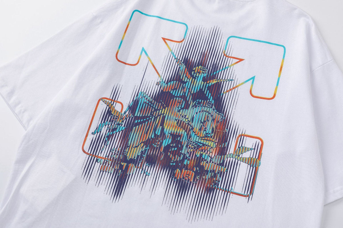 Off-White Cotton Cherub Print T-Shirt — Black / White