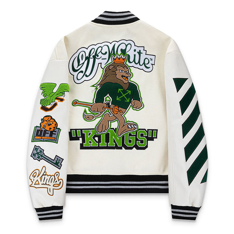 Off-White Cartoon Lion King Embroidered Wool Jacket – Loose Hip Hop Streetwear