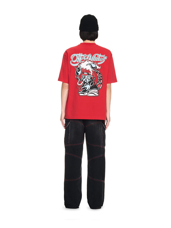 Off-White Scorpio Skate Cotton Graphic T-Shirt — Red / White