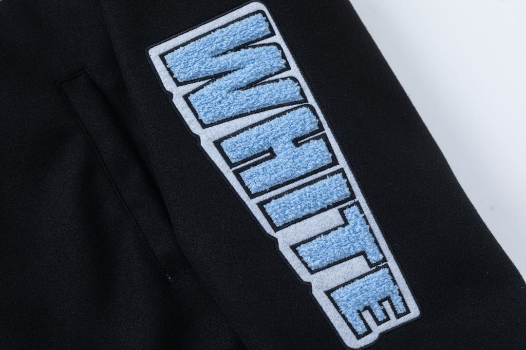 Off-White Eagle Wool Varsity Jacket – Loose Hip Hop Streetwear (Black)
