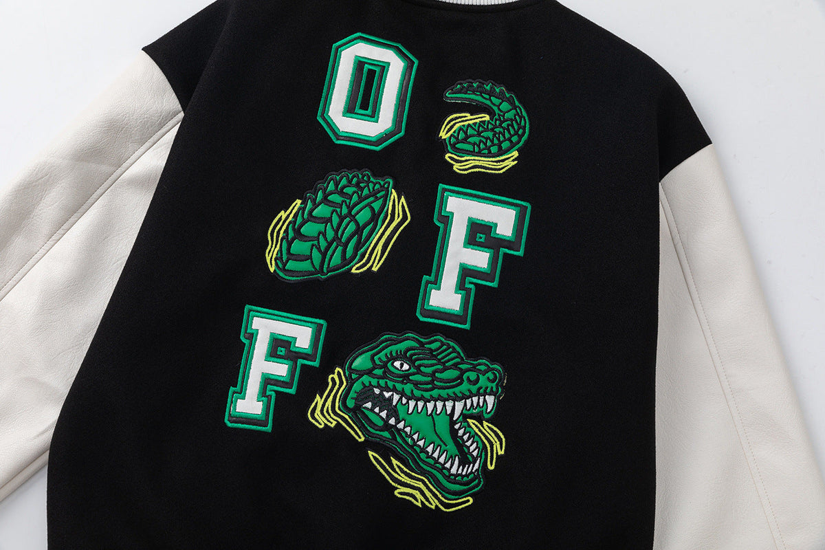 OFF-WHITE Croco Leather Wool Varsity Jacket