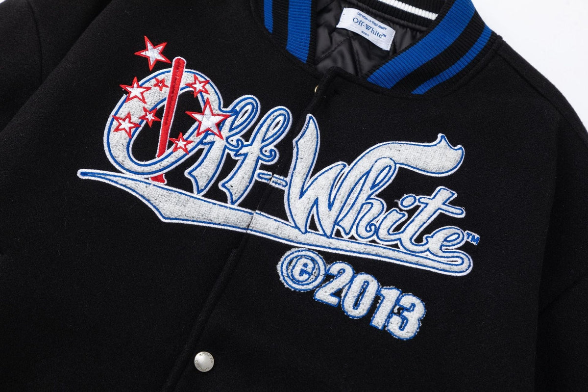 Off-White Logo Embroidered Jacket – Loose Hip Hop Streetwear (Black)