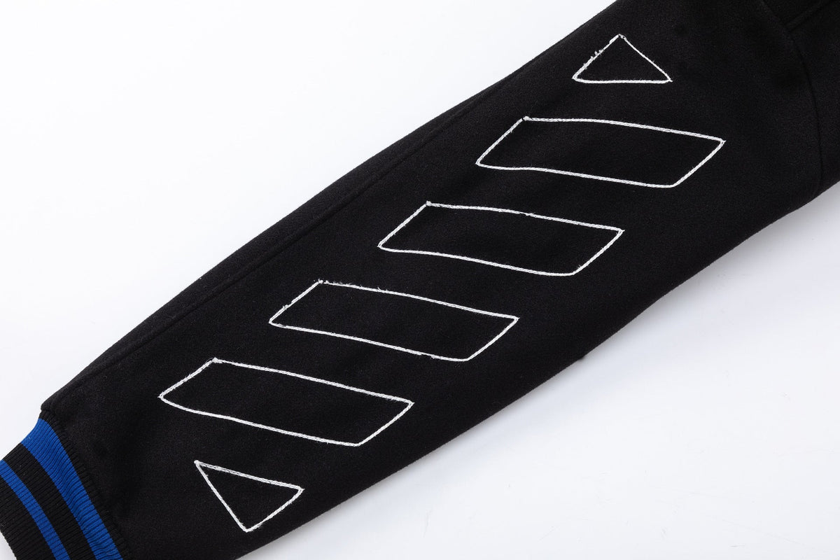 Off-White Logo Embroidered Jacket – Loose Hip Hop Streetwear (Black)
