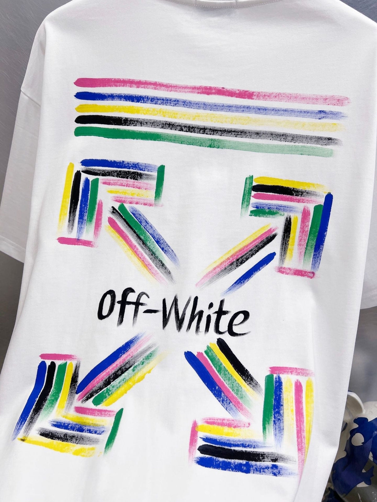 Off-White Brush Arrow Skate T-Shirt — White / Black / Blue