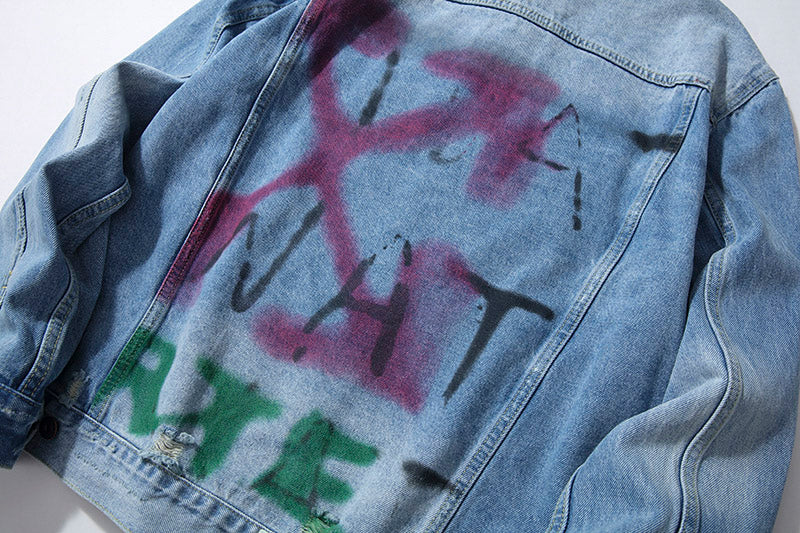 OFF-WHITE Hand-Drawn Doodle Arrow Distressed Denim Jacket
