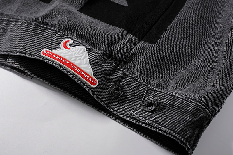 OFF-WHITE Arrow Logo Washed Distressed Denim Jacket