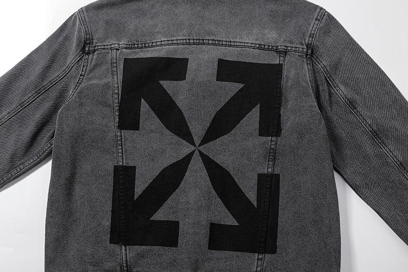 OFF-WHITE Arrow Logo Washed Distressed Denim Jacket