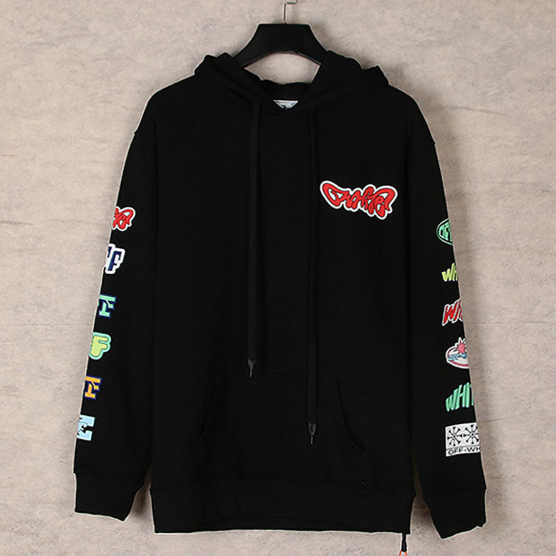 OFF WHITE Cartoon Pattern Arrow Hoodie – White & Black