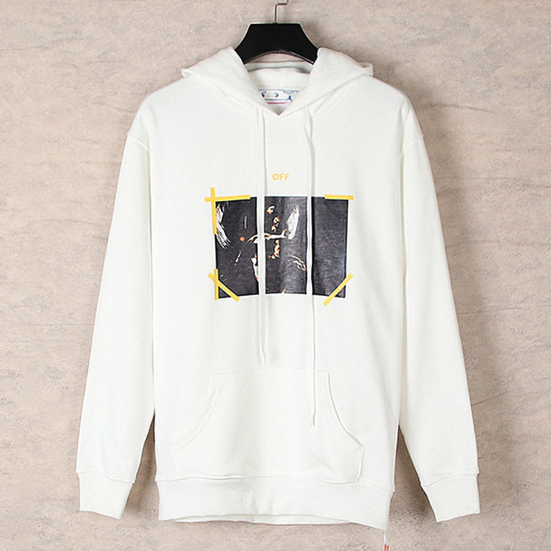 OFF WHITE Caravaggio Taped Graphic Hoodie – White & Black