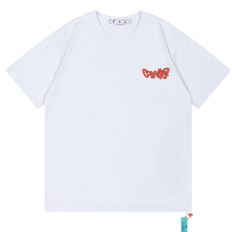 Off-White Creative Cartoon Letter Round Neck T-Shirt