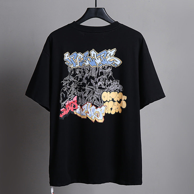 OFF-WHITE "Skeleton WHT" Graffiti Cartoon Graphic T-Shirt