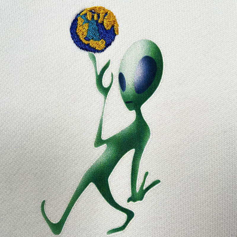 OFF WHITE Alien Embroidery Earth Pattern Hoodie – White & Black