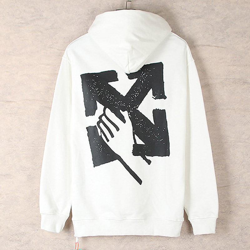 OFF WHITE Globe Hands Graphic Hoodie – White & Black