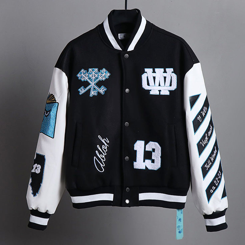OFF WHITE Baseball Jacket – Loose Fit Hip Hop Streetwear