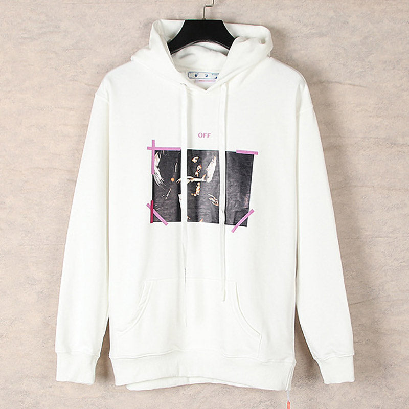 OFF WHITE Caravaggio Pink Taped Diptych Hoodie – White & Black